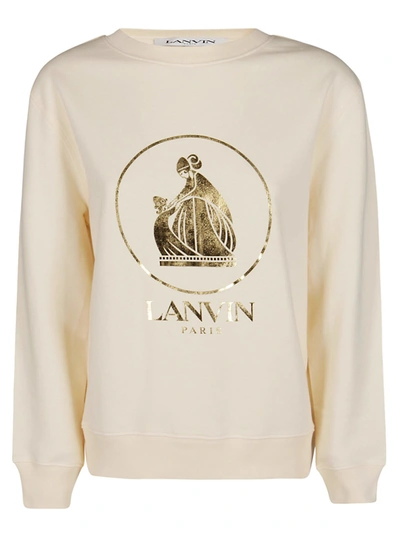 Shop Lanvin Logo Print Crewneck Sweatshirt In Beige