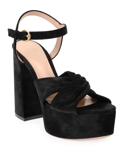 Shop Gianvito Rossi 70mm Platform Sandals With Twist Front In Black