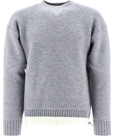 Shop Sacai Drop Shoulder Drawstring Hem Knitted Jumper In Grey