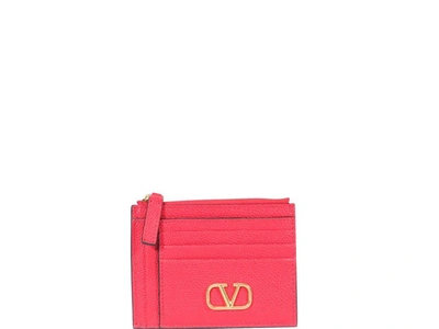 Shop Valentino Vlogo Plaque Detailed Cardholder In Red