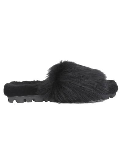Shop Miu Miu Shearling Slide Sandals In Black