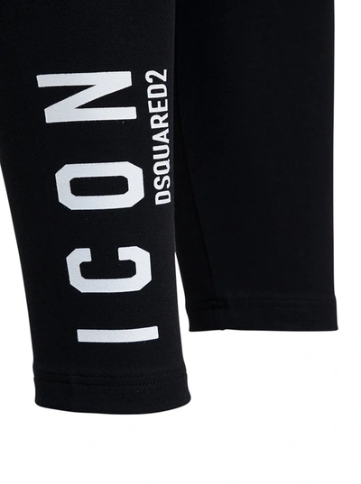 Shop Dsquared2 Black Cotton Blend Leggings  With Logo Print