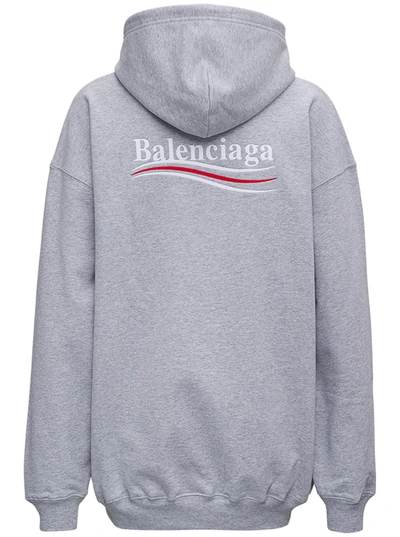Shop Balenciaga Grey Cotton Hoodie With Logo