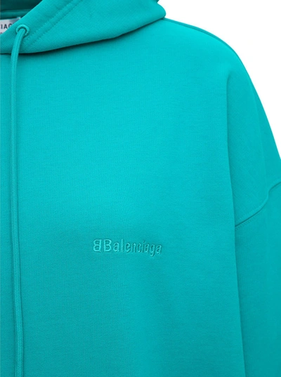 Shop Balenciaga Turquoise Cotton Hoodie  With Logo In Light Blue