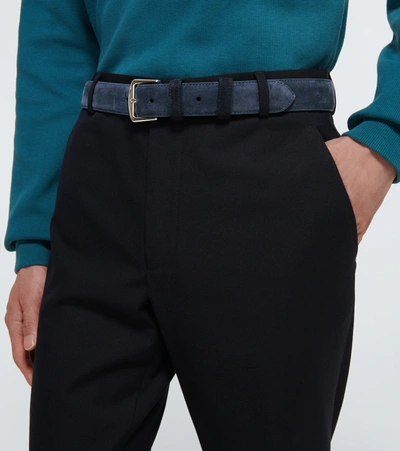 Loro Piana Men's Alsavel Suede Belt In 蓝色