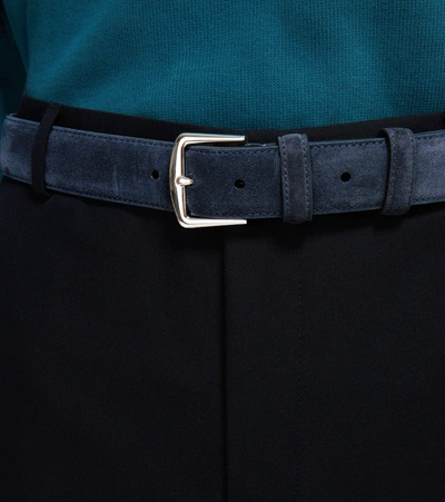 Loro Piana Men's Alsavel Suede Belt In 蓝色