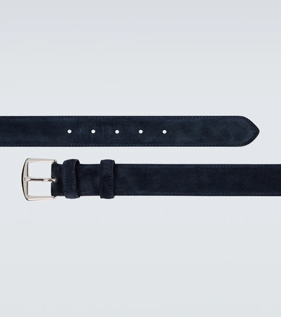 Loro Piana Men's Alsavel Suede Belt In 蓝色