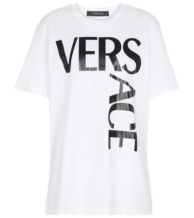 Shop Versace Logo Cotton Jersey T-shirt In White