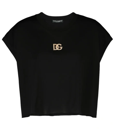 Shop Dolce & Gabbana Logo Cropped Cotton T-shirt In Black