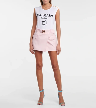 Shop Balmain Wool Miniskirt In Pink