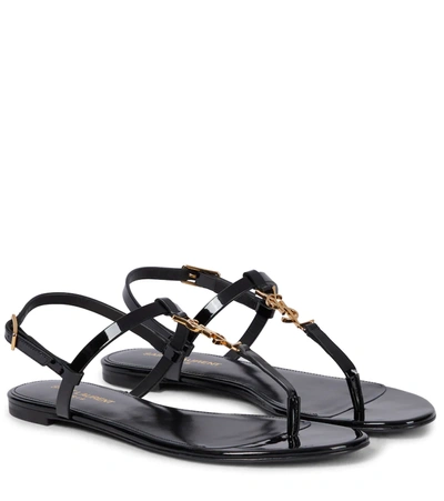 Saint Laurent Cassandra Logo-embellished Croc-effect Leather Sandals In  Black | ModeSens