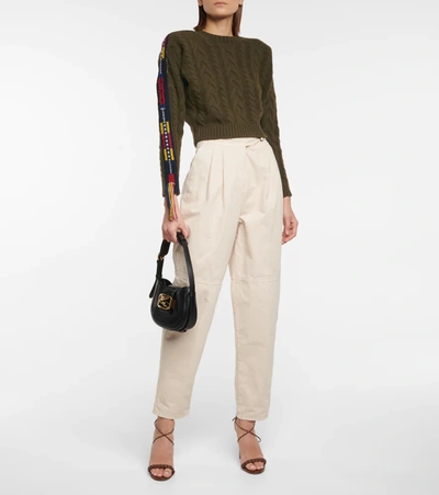 Shop Etro Cable-knit Cropped Sweater In Green