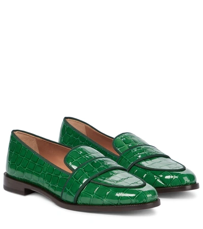 Shop Aquazzura Martin Croc-effect Leather Loafers In Green