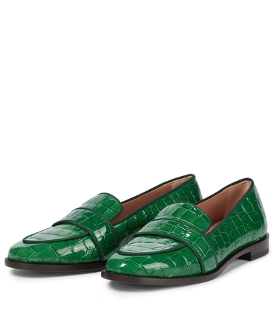 Shop Aquazzura Martin Croc-effect Leather Loafers In Green