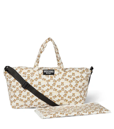 Shop Moschino Baby Printed Stretch-cotton Changing Bag With Mat In 白色
