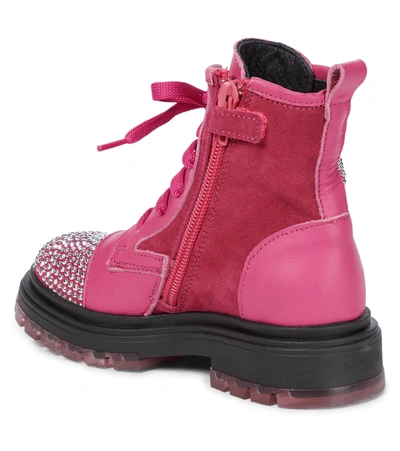 Monnalisa Embellished Leather Boots In Pink