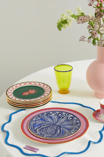 Shop La Doublej Set Of Six Gold-plated Porcelain Dessert Plates In Pink