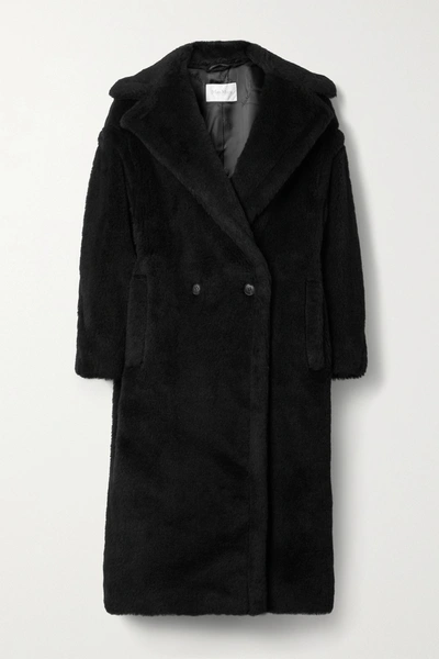 Shop Max Mara Tedgirl Double-breasted Alpaca, Wool And Silk-blend Coat In Black