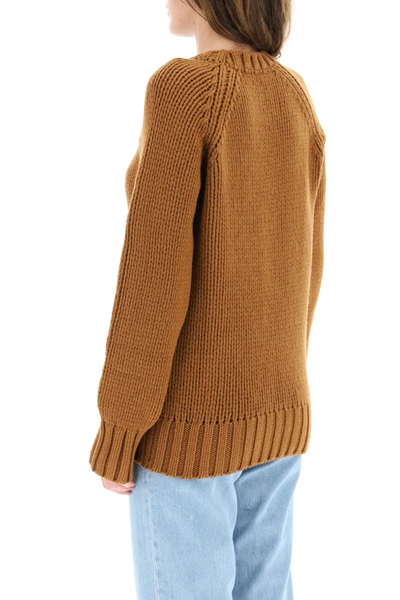 Shop Apc Crewneck Wool Sweater In Brown