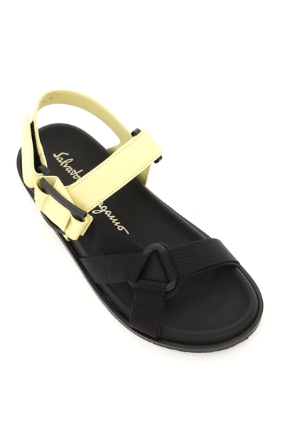 Shop Ferragamo Aja Gancini Sandal In Black,yellow