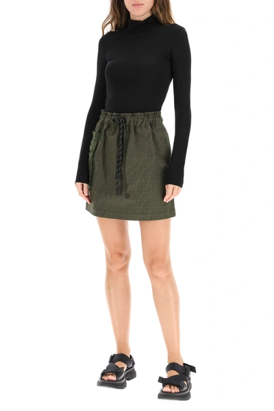 Shop Fendi Denim Mini Skirt With Ff Logo In Green