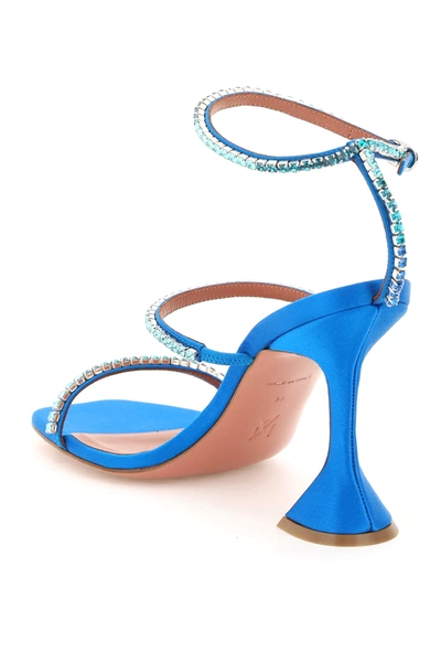 Shop Amina Muaddi Gilda Silk Sandals With Crystals In Blue