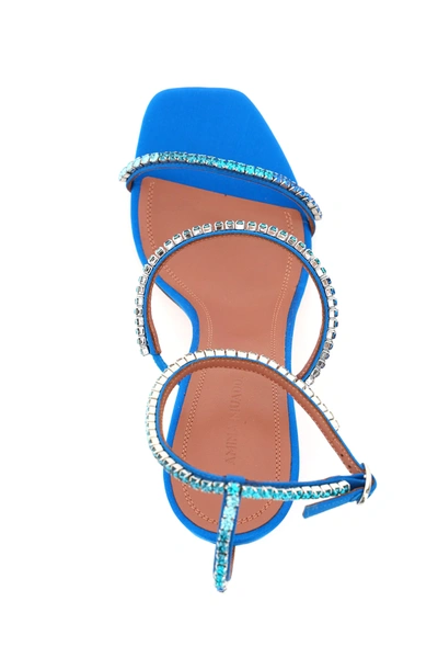 Shop Amina Muaddi Gilda Silk Sandals With Crystals In Blue