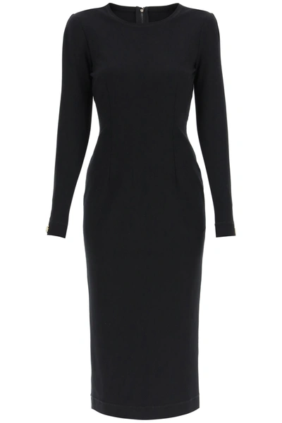 Shop Dolce & Gabbana Long Dress With Logo Detail On The Cuffs In Black