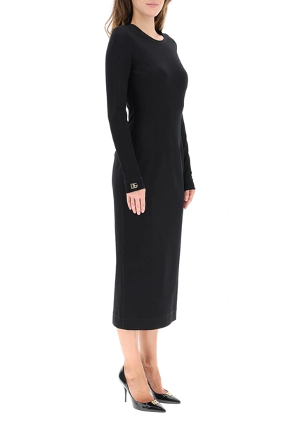 Shop Dolce & Gabbana Long Dress With Logo Detail On The Cuffs In Black