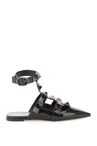 Shop Valentino Roman Stud Flats In Black