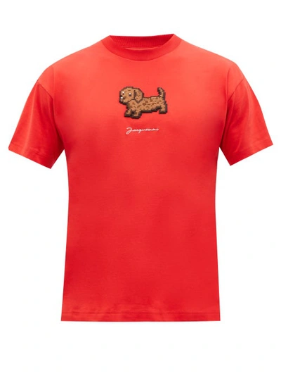 Jacquemus Dog-embroidered Organic Cotton-jersey T-shirt In Red | ModeSens