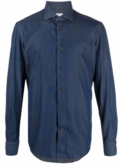 Etro Shirt In Cotton Denim With Paisley Pattern In 蓝色