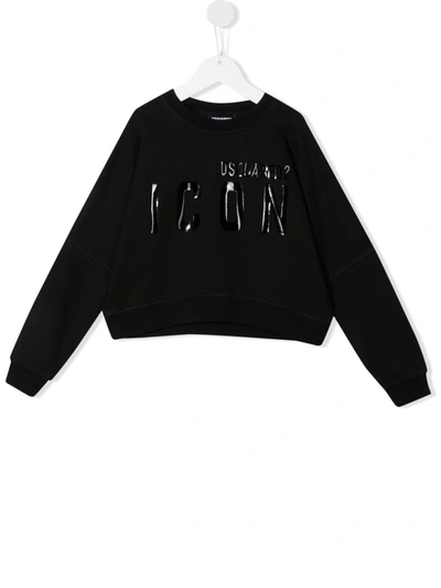 Dsquared2 Teen Icon-print Cotton Sweatshirt In 黑色
