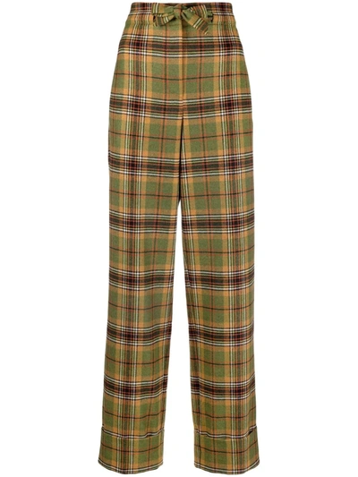 Shop Alberta Ferretti High-waisted Checked Trousers In 黄色