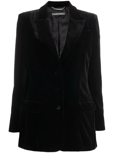 Shop Alberta Ferretti Velvet Button-down Blazer In 黑色