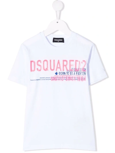 Dsquared2 Logo Slogan Cotton T-shirt In 白色