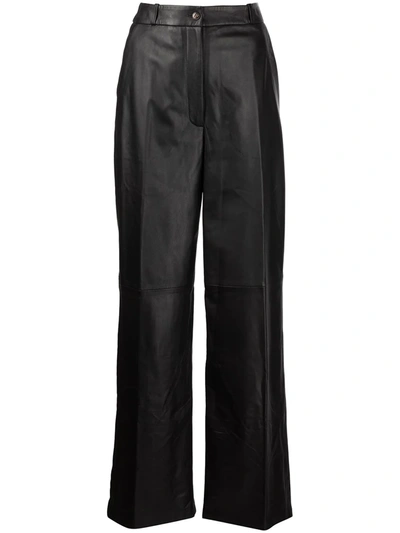 Shop Loulou Studio Flared Leather Trousers In 黑色
