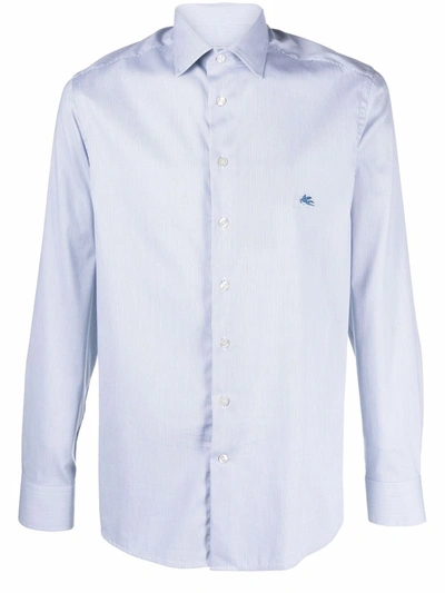 Shop Etro Embroidered-logo Button-up Shirt In 蓝色