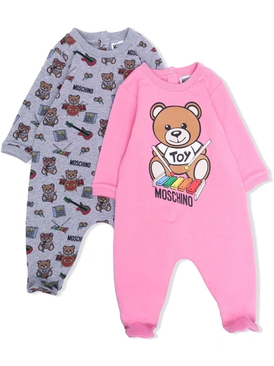 Shop Moschino Teddy Bear Print Babygrow Set In 绿色