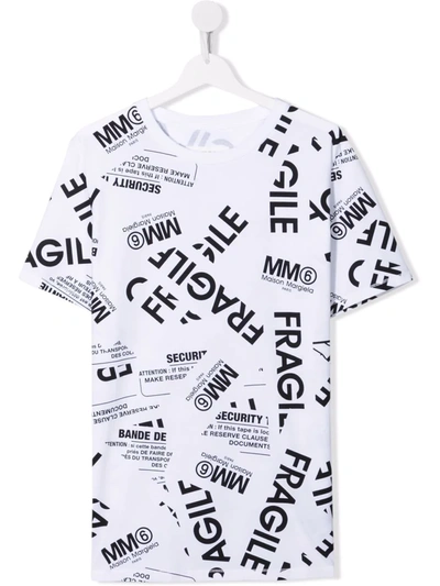 Shop Mm6 Maison Margiela Teen Fragile-print Stretch-cotton T-shirt In 白色