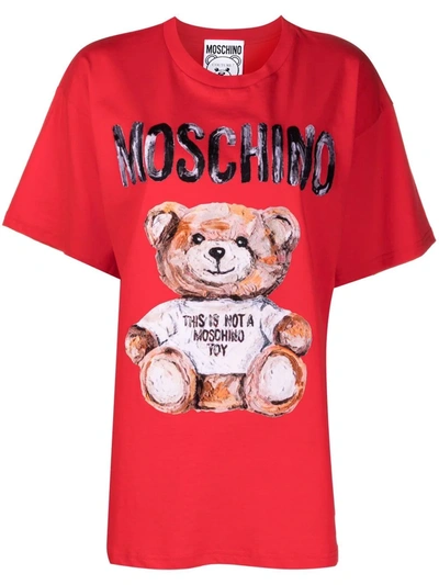 Shop Moschino Teddy Bear-print T-shirt In 红色