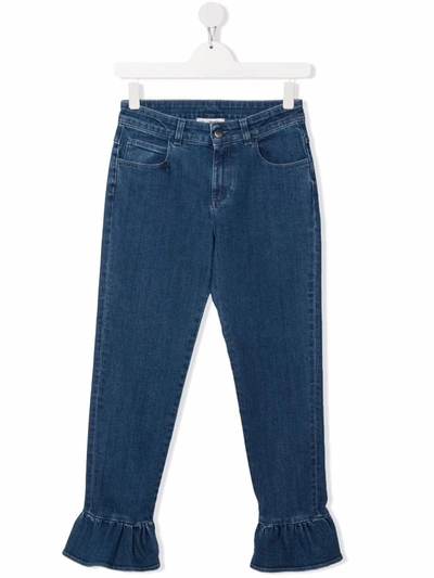 Shop Simonetta Teen Ruffle Ankles Jeans In 蓝色