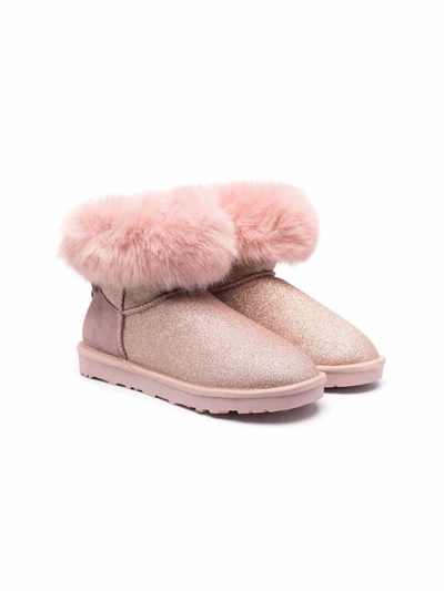 Shop Monnalisa Teen Faux-fur Trimmed Ankle Boots In 粉色