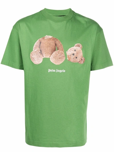 Shop Palm Angels Bear Print T-shirt In 绿色