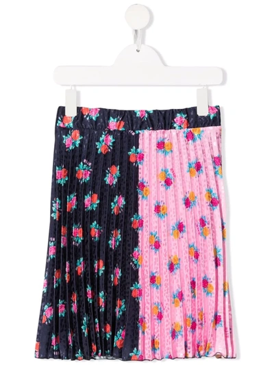 Shop Msgm Floral-print Pleated Skirt In 蓝色