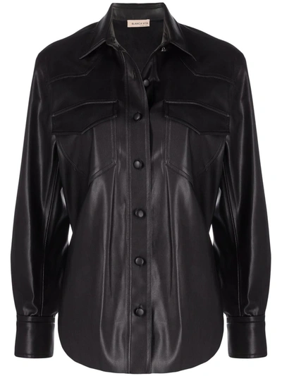 Shop Blanca Vita Faux-leather Shirt In 黑色