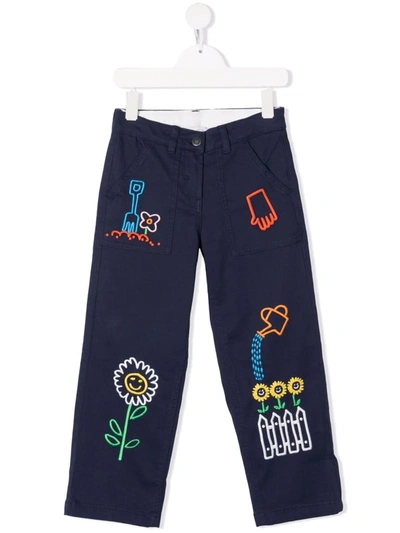 Shop Stella Mccartney Flower-embroidered Trousers In 蓝色