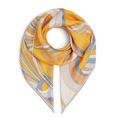 Shop Emilio Pucci Silk Patterned Scarf In Yellow