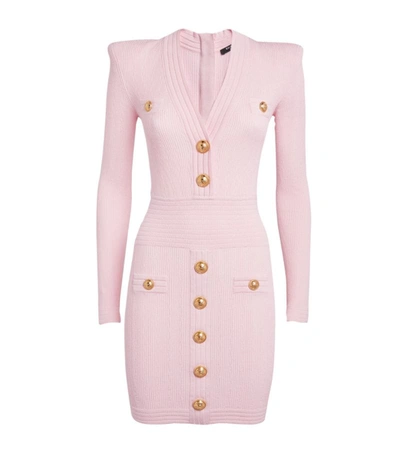 Shop Balmain Buttoned Knit Mini Dress In Pink