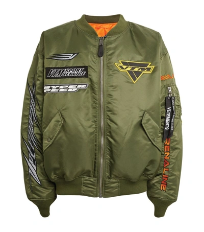 Shop Vetements Patch Detail Bomber Jacket In Green